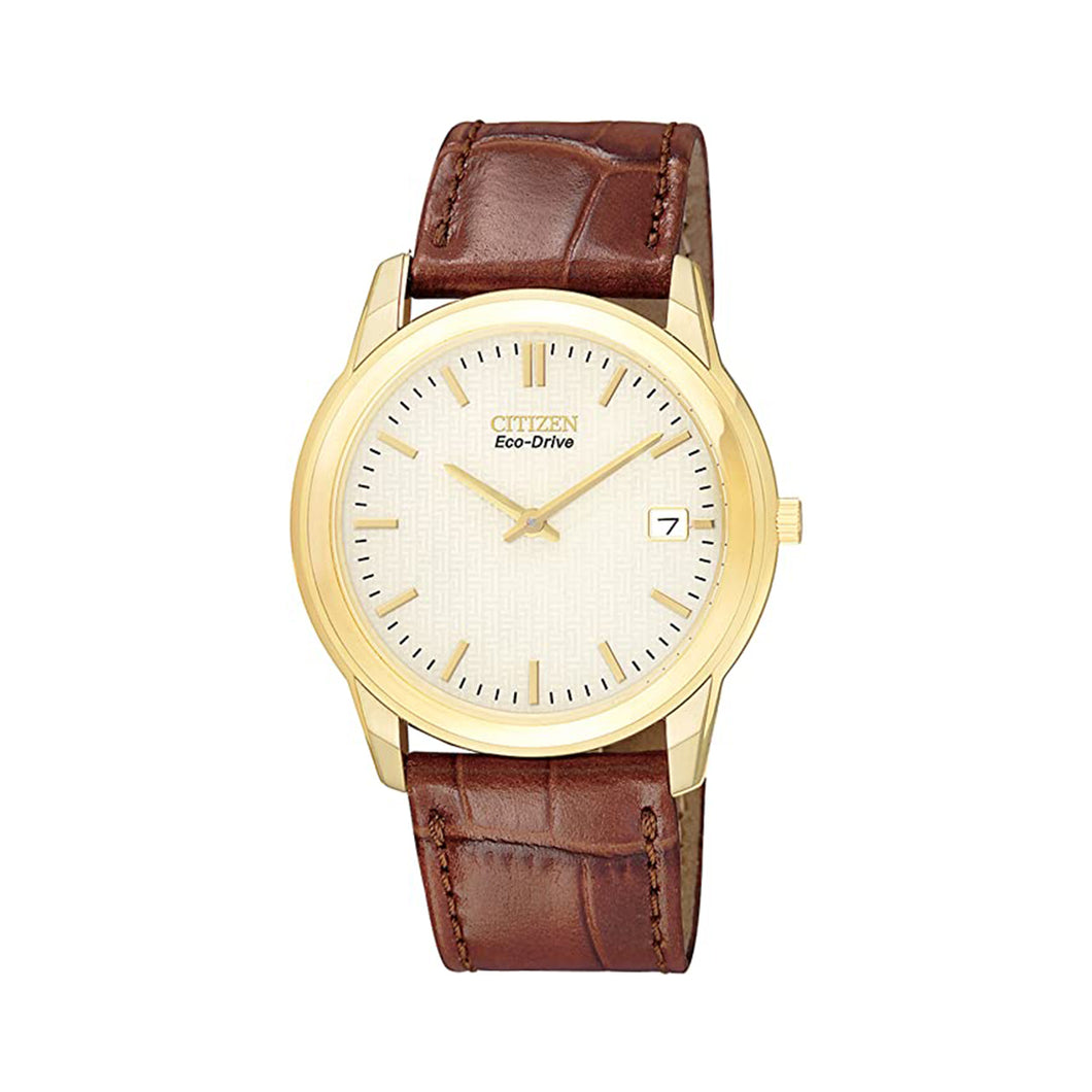 Citizen Men's AU1002-07P Eco-Drive Gold-Tone Brown Leather Strap Watch